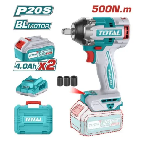 LLAVE DE IMPACTO 1/2 500NM  20V C/ 2 BAT LITIO-IN 4AH +CARGADOR +3 ACCESORIOS +ESTUCHE