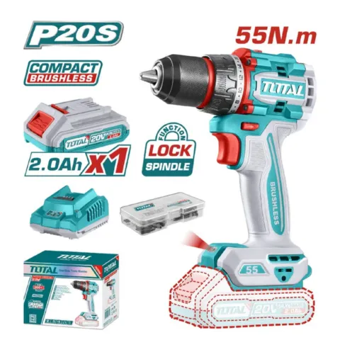 TALADRO INALAMBRICO 1/2 55NM. 20V BAT LITIO 2AH +CARGADOR +47 ACC.